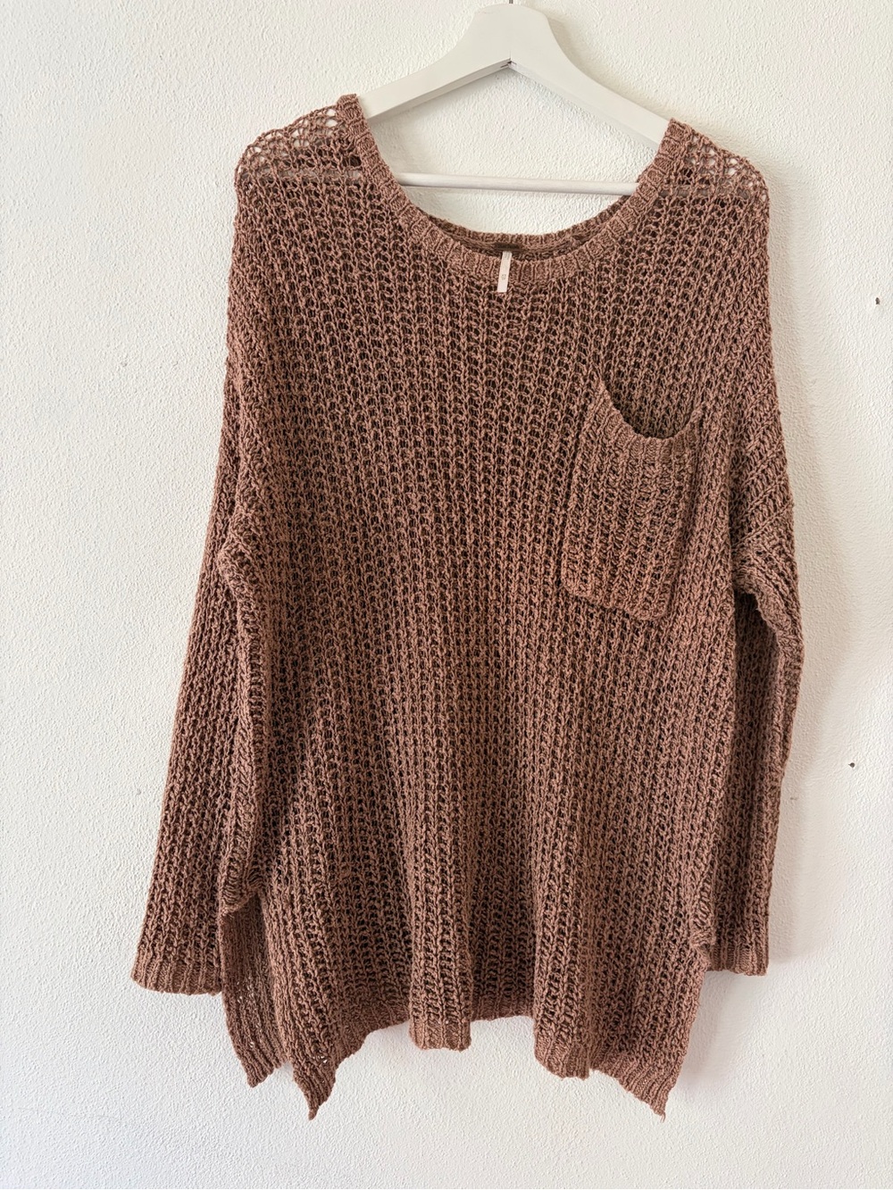 Free People Open-Knit Scoop Neck Sweater in Dusty Brown